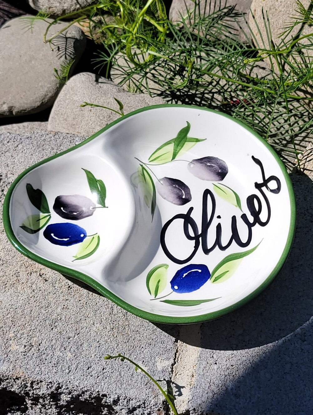 Pizzato Olive Dish Two Section Hand Made Olives Leaves Branches Made In Italy